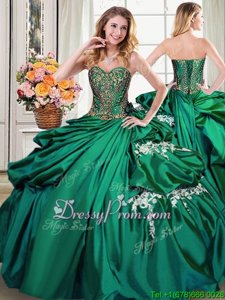 Custom Fit Dark Green Sleeveless Floor Length Beading and Appliques and Pick Ups Lace Up Quinceanera Gowns