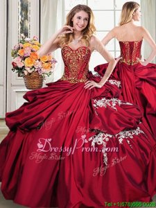 Noble Wine Red Lace Up Quince Ball Gowns Beading and Appliques and Pick Ups Sleeveless Floor Length