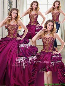 Beautiful Spring and Summer and Fall and Winter Taffeta Sleeveless Floor Length 15th Birthday Dress andBeading and Appliques and Pick Ups