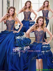 Eye-catching Royal Blue Ball Gowns Taffeta Sweetheart Sleeveless Beading and Appliques and Pick Ups Floor Length Lace Up Sweet 16 Dresses