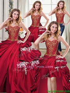 Sweet Beading and Appliques and Pick Ups Quinceanera Gowns Wine Red Lace Up Sleeveless Floor Length