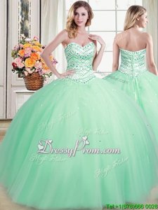 Dazzling Apple Green Sleeveless Tulle Lace Up Sweet 16 Dresses forMilitary Ball and Sweet 16 and Quinceanera