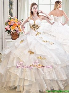 Captivating White Sleeveless Beading and Ruffles Floor Length Sweet 16 Dress