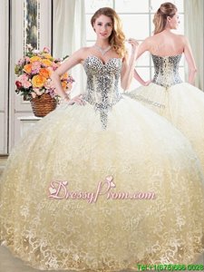 Eye-catching Champagne Lace Up Sweetheart Beading and Lace Vestidos de Quinceanera Tulle and Lace Sleeveless
