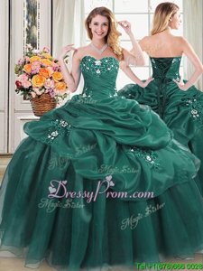 Noble Dark Green Lace Up Quinceanera Gown Beading and Appliques and Pick Ups Sleeveless Floor Length