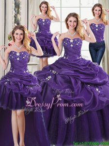 Edgy Beading and Appliques and Pick Ups Quinceanera Dress Purple Lace Up Sleeveless Floor Length