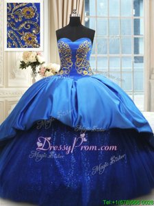 Inexpensive Royal Blue Lace Up Quinceanera Gown Beading and Embroidery Sleeveless With Train Court Train