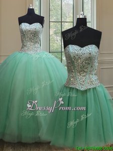 Apple Green Sleeveless Tulle Lace Up Sweet 16 Quinceanera Dress forMilitary Ball and Sweet 16 and Quinceanera