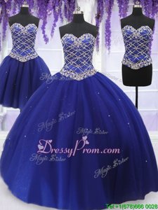 Hot Sale Ball Gowns Ball Gown Prom Dress Royal Blue Sweetheart Tulle Sleeveless Floor Length Lace Up