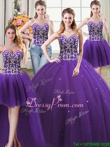 Edgy Floor Length Lace Up 15 Quinceanera Dress Purple and In forMilitary Ball and Sweet 16 and Quinceanera withBeading