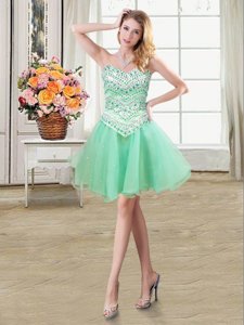 Sleeveless Organza and Tulle Mini Length Lace Up Prom Party Dress in Apple Green for with Beading