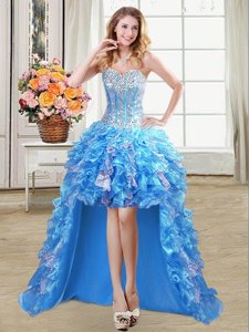 Most Popular Baby Blue Lace Up Beading and Ruffles and Sequins Sleeveless High Low