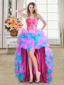 Exquisite Beading and Ruffles Prom Dress Multi-color Zipper Sleeveless High Low