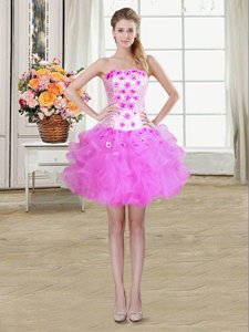 Best Selling Sweetheart Sleeveless Prom Dresses Mini Length Beading and Ruffles White Organza