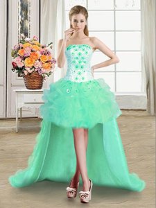 Unique Tulle Sweetheart Sleeveless Lace Up Beading and Sequins Prom Dress in Teal