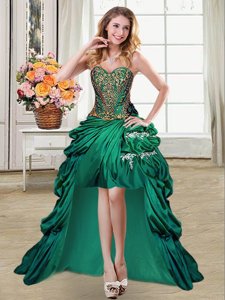 Flirting Pick Ups High Low Ball Gowns Sleeveless Dark Green Prom Evening Gown Lace Up