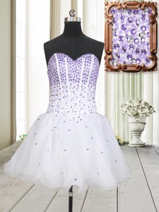 Dazzling White Prom Party Dress Prom and Party and For with Beading Sweetheart Sleeveless Lace Up