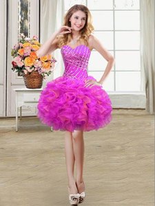 Hot Sale Multi-color Organza Lace Up Sleeveless Mini Length Beading and Ruffles