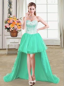 Sleeveless High Low Beading Lace Up Prom Dresses with Turquoise