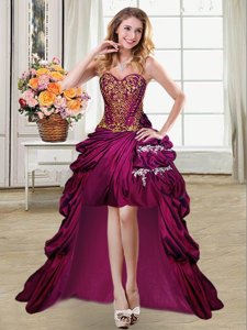Fuchsia Sleeveless Beading and Appliques and Pick Ups High Low Dress for Prom