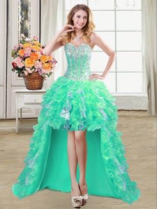 Beautiful Turquoise Sweetheart Neckline Ruffles and Sequins Prom Gown Sleeveless Lace Up
