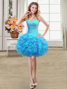 On Sale Multi-color Lace Up Evening Dress Beading and Ruffles Sleeveless Mini Length