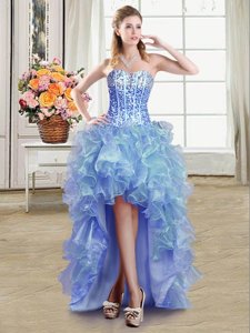 Blue Sweetheart Neckline Sequins Homecoming Dress Sleeveless Lace Up