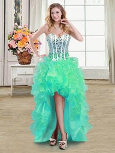 Dazzling Sweetheart Sleeveless Organza Prom Party Dress Beading and Ruffles Lace Up