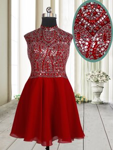 Colorful Scoop Sleeveless Chiffon Prom Party Dress Beading and Sequins Zipper