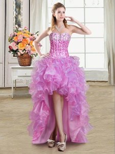 Sexy High Low Lace Up Prom Party Dress Multi-color and In for Prom and Party with Ruffles and Sequins