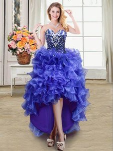 Smart Royal Blue Lace Up Sweetheart Beading and Embroidery and Pick Ups Prom Dresses Organza and Taffeta Sleeveless