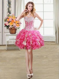 Taffeta Sleeveless High Low Evening Dress and Beading and Embroidery and Pick Ups
