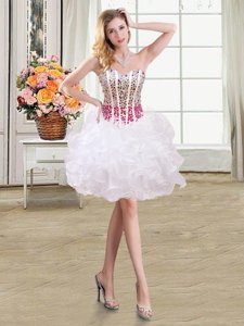 White Sleeveless Beading and Ruffles Mini Length Dress for Prom