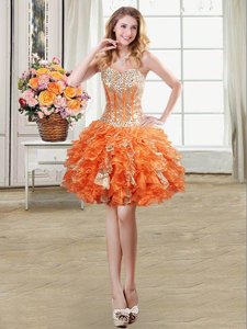 Orange Sweetheart Neckline Beading and Ruffles and Sequins Prom Party Dress Sleeveless Lace Up