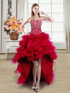 Multi-color Ball Gowns Sweetheart Sleeveless Tulle High Low Lace Up Beading and Ruffles Prom Evening Gown