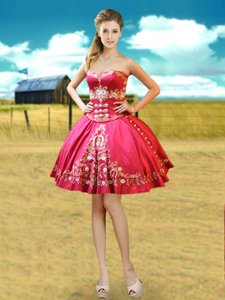 Sleeveless Taffeta Mini Length Lace Up Prom Gown in Hot Pink for with Beading and Embroidery