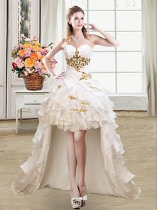 New Arrival Organza Sweetheart Sleeveless Lace Up Beading and Ruffles Prom Party Dress in White