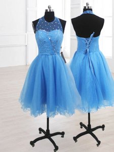Sleeveless Lace Up Knee Length Sequins Prom Dresses
