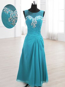 Fashion Scoop Chiffon Sleeveless Floor Length Evening Dress and Beading and Ruching