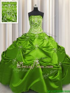 Dazzling Spring Green Strapless Neckline Beading and Appliques and Embroidery Quinceanera Gowns Sleeveless Lace Up