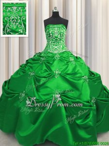 Ideal Ball Gowns Sweet 16 Dresses Green Strapless Taffeta Sleeveless Floor Length Lace Up