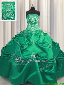 Stylish Turquoise Taffeta Lace Up Quinceanera Dress Sleeveless Floor Length Beading and Appliques and Embroidery