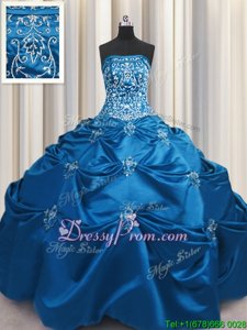 Perfect Strapless Sleeveless Taffeta Sweet 16 Dresses Beading and Appliques and Embroidery Lace Up