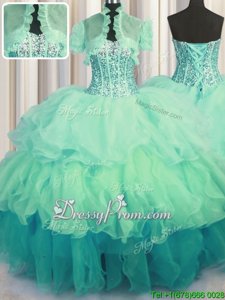 Wonderful Sweetheart Sleeveless Quinceanera Gown Floor Length Beading and Ruffled Layers Multi-color Organza