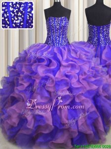 Most Popular Beading and Ruffles Quince Ball Gowns Multi-color Lace Up Sleeveless Floor Length