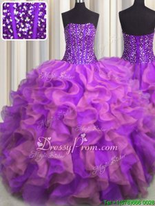 Glamorous Floor Length Multi-color Quinceanera Dresses Organza Sleeveless Spring and Summer and Fall and Winter Beading and Ruffles