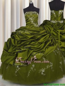 Custom Fit Olive Green Sleeveless Taffeta Lace Up 15 Quinceanera Dress forMilitary Ball and Sweet 16 and Quinceanera