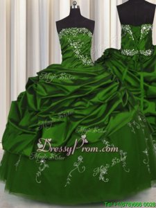 Fancy Green Ball Gowns Strapless Sleeveless Taffeta Floor Length Lace Up Beading and Appliques and Pick Ups Vestidos de Quinceanera