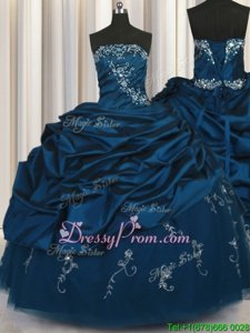 Fashionable Teal Lace Up Strapless Beading and Appliques and Embroidery and Pick Ups 15 Quinceanera Dress Taffeta Sleeveless
