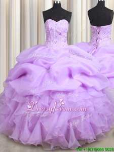 Best Floor Length Lace Up Vestidos de Quinceanera Lavender and In forMilitary Ball and Sweet 16 and Quinceanera withBeading and Ruffles and Pick Ups